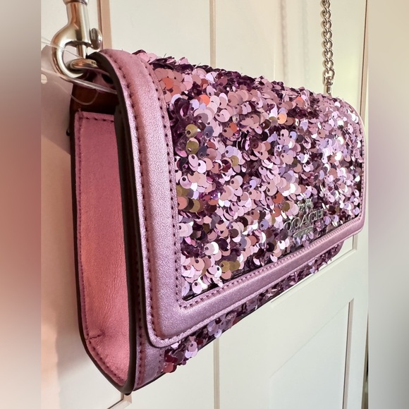 Coach sequins bag crossbody handbag shoulder bag clutch removable strap - Picture 5 of 16